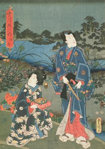シリーズ「雪と月と花」の月、1847年から52年（木版画カラー） 作： Utagawa Kunisada
